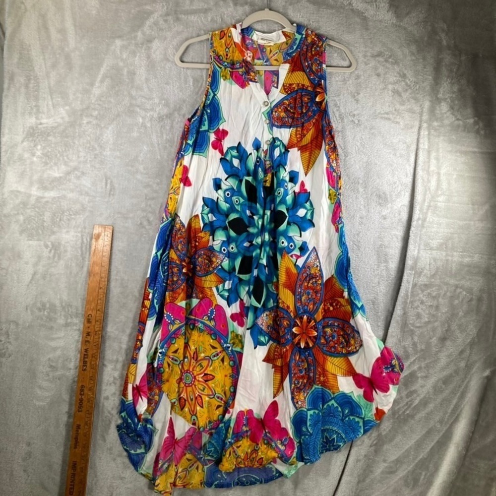 Seven Islands New York Womens Large Psychadelic Floral Butterfly Midi Dress